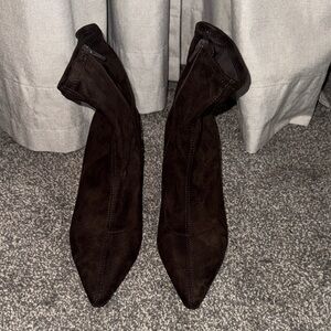 Unisa Dark Brown Suede Pointed Sock Booties